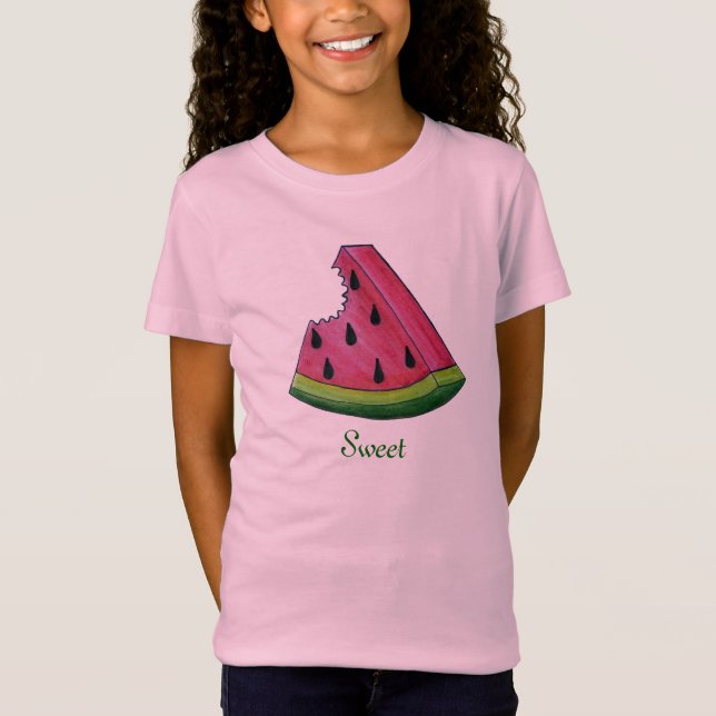 Camiseta Pia-branca-rosa-suave, Fruta de melancia (Frente)