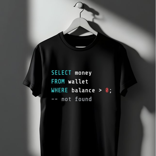 Camiseta Piada de Código de Saldo da Carteira SQL Zero (Criador carregado)
