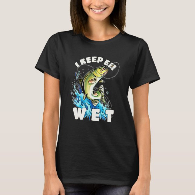Camiseta Piada de Pesca com Mosca Eu os Mantém Molhados Pes (Frente)