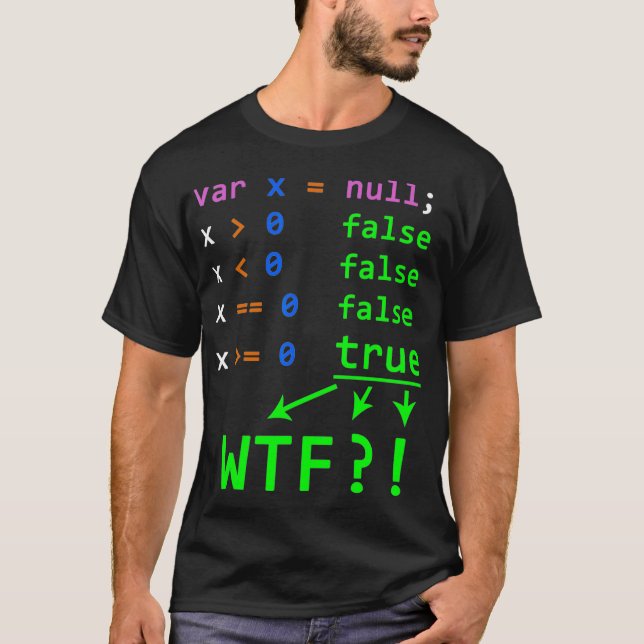 Camiseta Piada de Programação Javascript com valor nulo par (Frente)