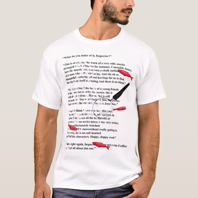 Camiseta Piada do escritor misterioso assassinato (Frente)