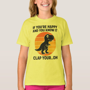 Camiseta Piada do T Rex Bate as Mãos Oh Retro Dinosaur