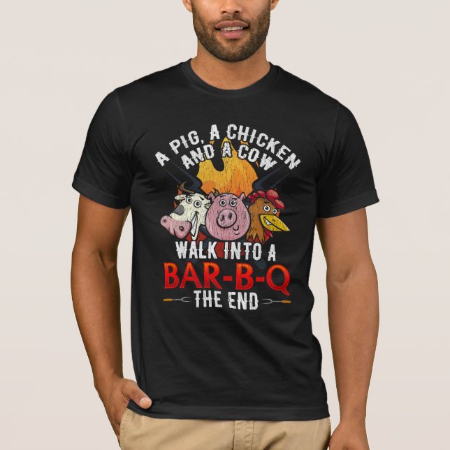 Camiseta Piada Engraçado CHURRASCO Porco Chicken Chicken Hu (Frente)