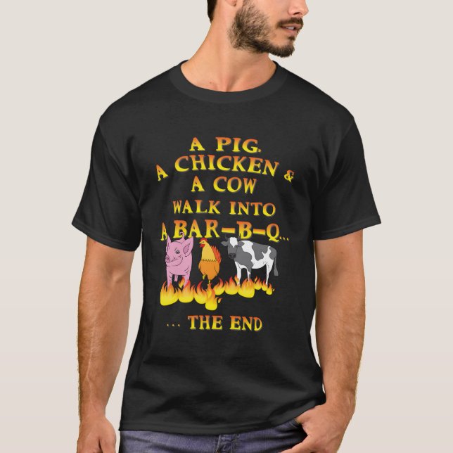 Camiseta Piada Engraçado Um Porco Um Frango Uma Vaca Caminh (Frente)