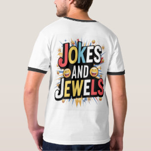 Camiseta piadas de texto e joias em cores múltiplas