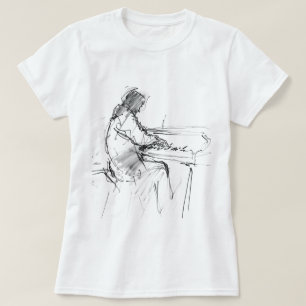 Camiseta Pianista Abstrato Minimalista Tocando Piano – Eleg