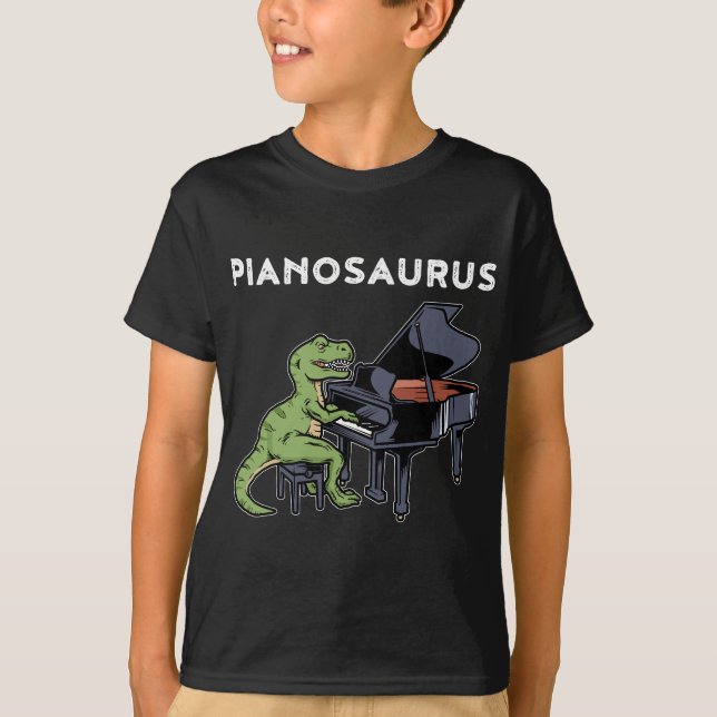 Camiseta Pianista do Grande Piano com Presente Dinossauro P (Frente)