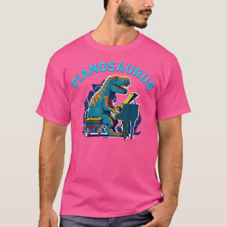 Camiseta Pianista Grande Dinossauro T Rex Pianossauro