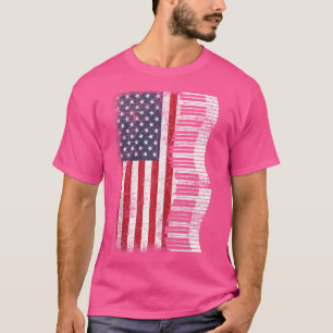 Camiseta Pianista Música Clássica Bandeira EUA Teclado Pian
