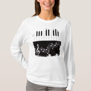 Camiseta Piano Artístico Chaves Treble Notas Musicais Limpa