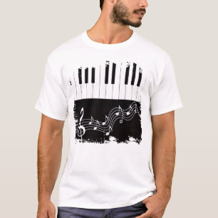 Camiseta Piano Artístico Chaves Treble Notas Musicais Limpa