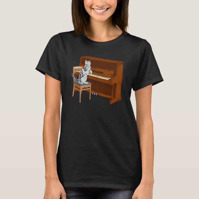 Camiseta Piano Cat Piano Keyboard Meowsicians (Frente)