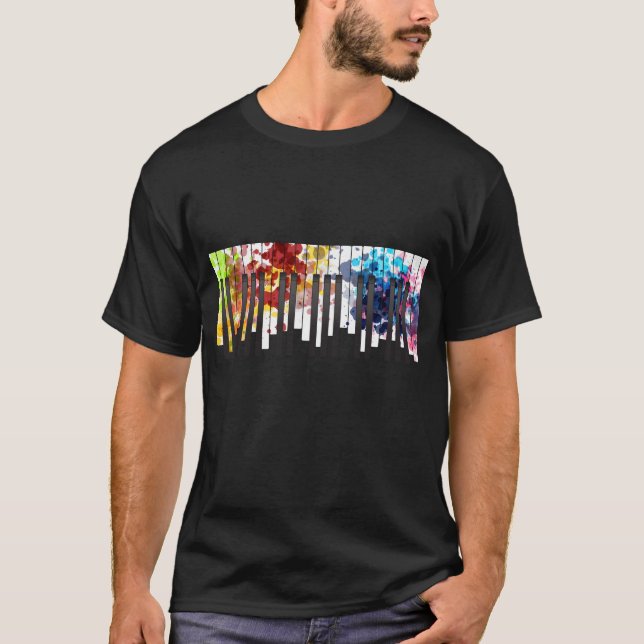 Camiseta Piano Colorido Chaves Musicais (Frente)