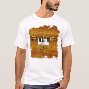 Camiseta Piano com asa ouro Chaves Símbolo Musical Madeira