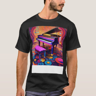 Camiseta Piano com fundo colorido e psicodélico