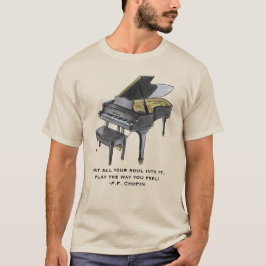Camiseta Piano de Cauda Aquarela Ilustração Citação de Chop