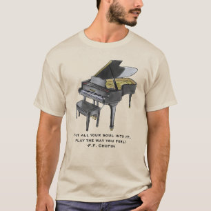 Camiseta Piano de Cauda Aquarela Ilustração Citação de Chop