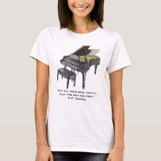 Camiseta Piano de Cauda Aquarela Ilustração Citação de Chop