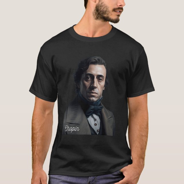Camiseta Piano de Ilustração do Compositor Retrato Frederic (Frente)