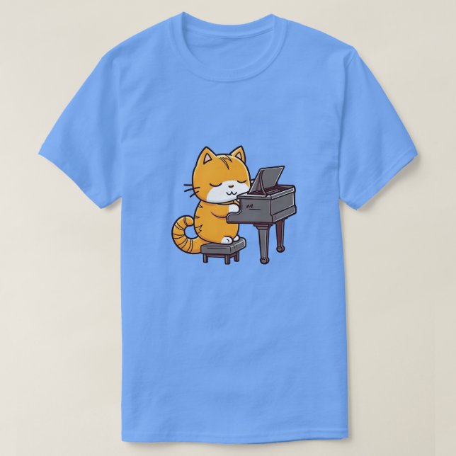 Camiseta Piano de Reprodução de Gato (Frente do Design)