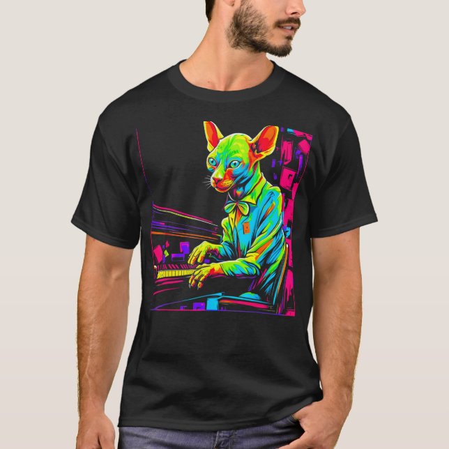Camiseta Piano do Gato Sem Pelo Sphynx (Frente)
