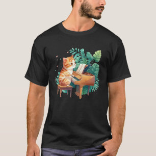 Camiseta Piano Engraçado Música Cat Homens Mulheres Criança