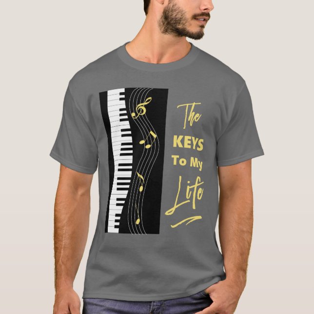 Camiseta Piano Keyboard Jogadores Diversão Notas de Música  (Frente)