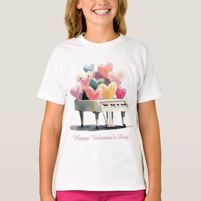 Camiseta Piano of Love Hearts Valentine's Day (Frente)