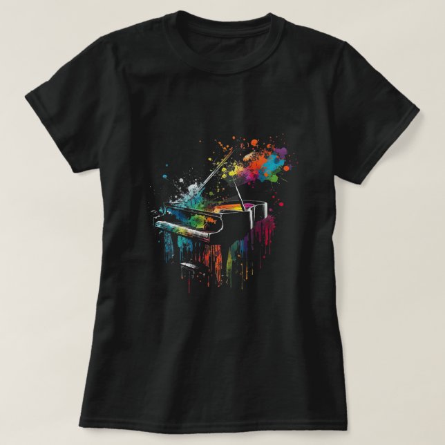 Camiseta Piano Piano Splash Art Jazz Composer Keyboard Pian (Frente do Design)