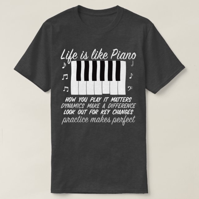 Camiseta Piano Player Professor Dotado Teclas do Teclado co (Frente do Design)