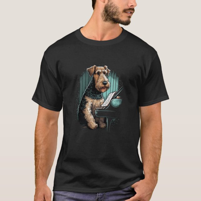 Camiseta Piano playing Airedale Terrier (Frente)