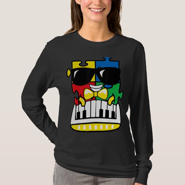Camiseta Piano Quebra-cabeça Piano Cute Autismo Pianista e  (Frente)