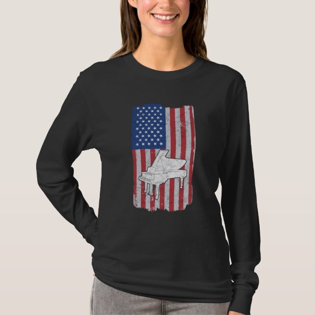 Camiseta Piano Usa Flag Piano Player Pianist (Frente)