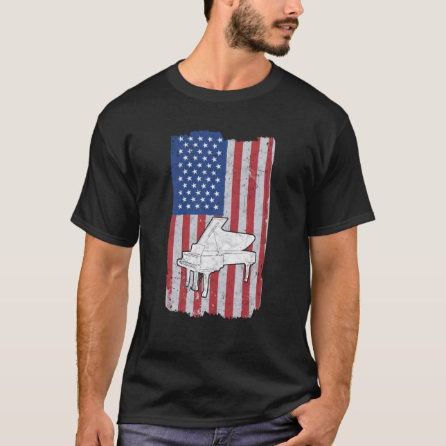 Camiseta Piano Usa Flag Piano Player Pianist (Frente)