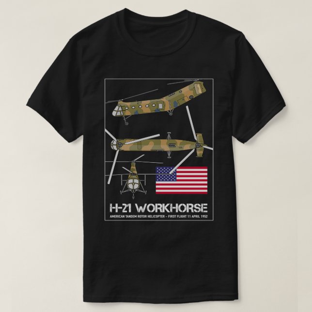 Camiseta Piasecki H21 Worktheus American Cargo Helicopter D (Frente do Design)