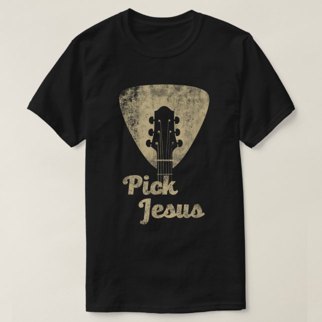 Camiseta Pick Jesus Guitar Christian Shirt (Frente do Design)