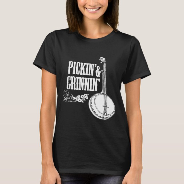 Camiseta Pickin Grinnin Banjo Playing (Frente)