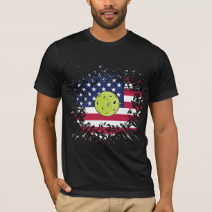 Camiseta Pickleball American Flag US Racket Paddle Ball