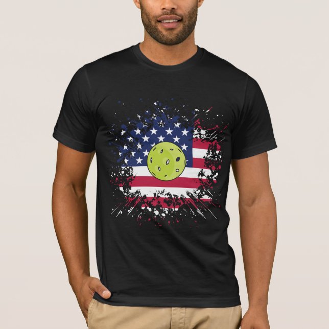 Camiseta Pickleball American Flag US Racket Paddle Ball (Frente)