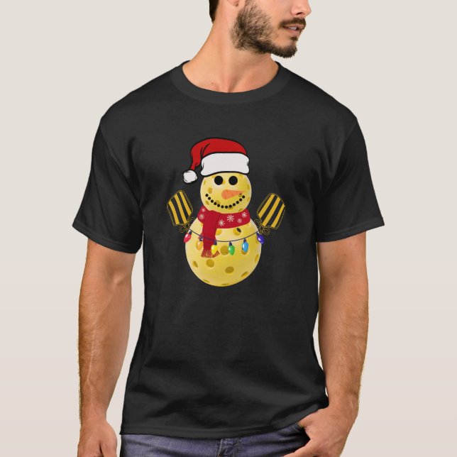 Camiseta Pickleball Christmas Snowman Funny T-Shirt Gift (Frente)