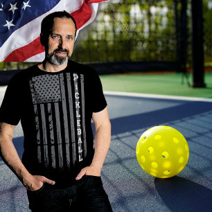 Camiseta Pickleball de Bandeira Americano Desvanecido Preto