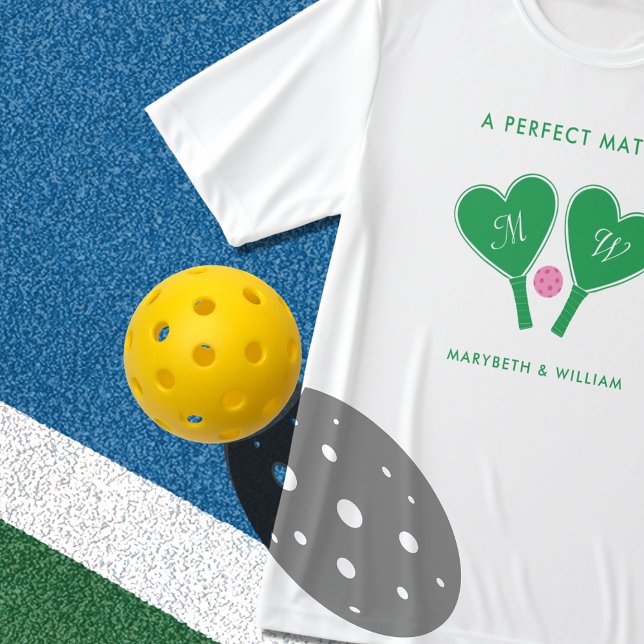 Camiseta Pickleball de Casamento Rosa e Verde (Criador carregado)