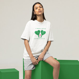 Camiseta Pickleball de Casamento Verde e Rosa Preppy