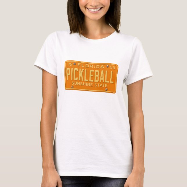 Camiseta Pickleball Fanatic - Retro Florida License Plate (Frente)
