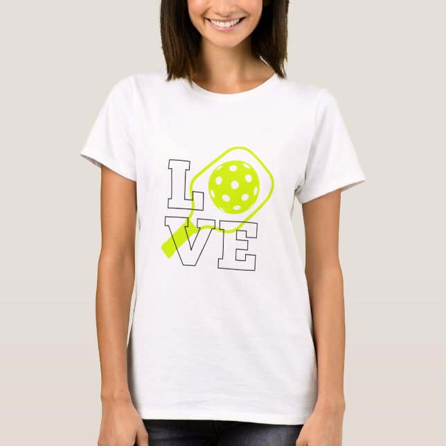 Camiseta Pickleball Love - Neon Paddle e Ball Design (Frente)