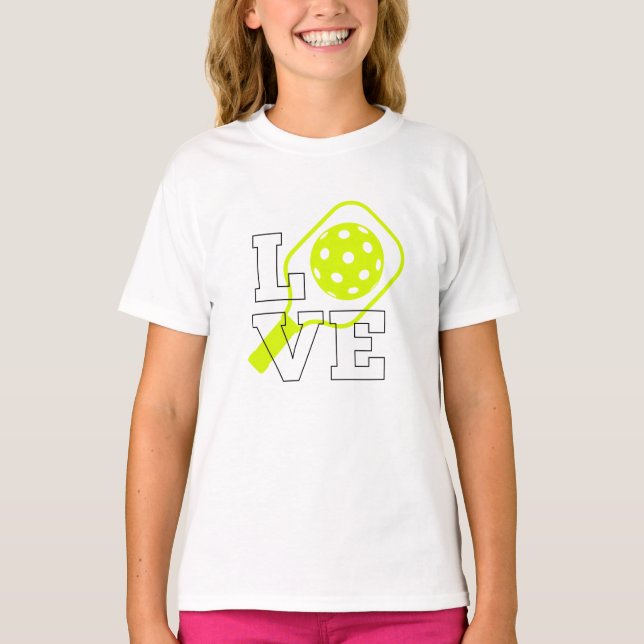 Camiseta Pickleball Love - Neon Paddle e Ball Design (Frente)