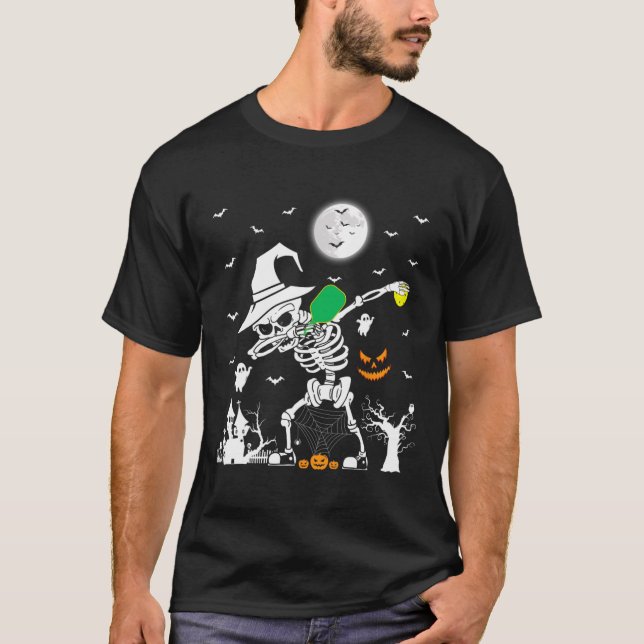 Camiseta Pickleball Lover Funny Skeleton Dabbing Pickleball (Frente)