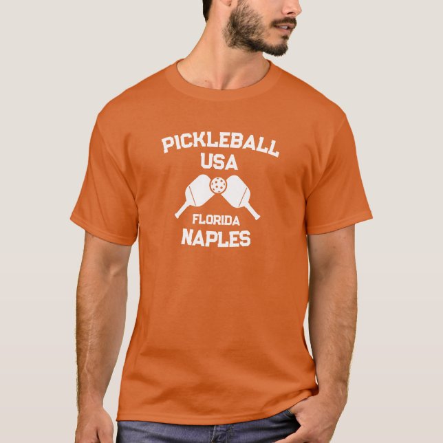 Camiseta Pickleball Paddle Ball Nápoles Flórida EUA Persona (Frente)