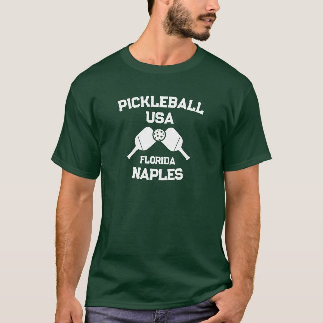 Camiseta Pickleball Paddle Ball Nápoles Flórida EUA Persona (Frente)