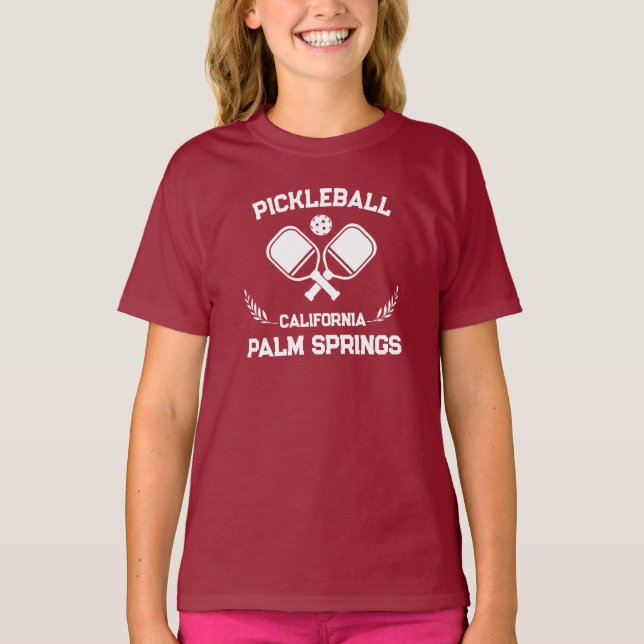 Camiseta Pickleball Paddle Palm Primaveras Califórnia Perso (Frente)